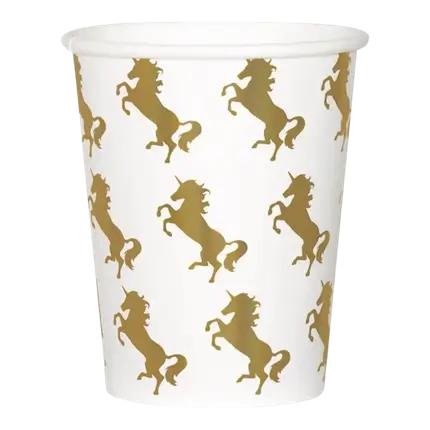 Weiße und goldene Einhorn-Pappbecher (10er-Set)