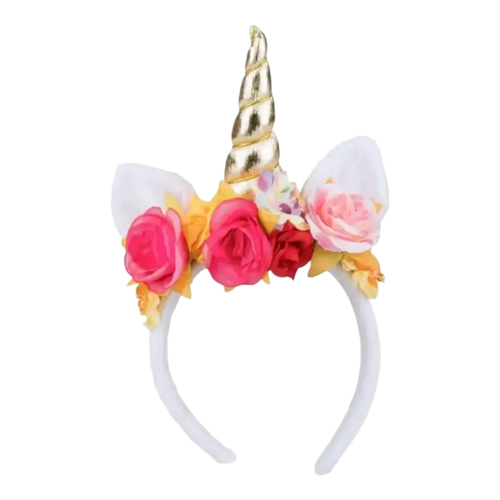 Einhorn Stirnband mit rosa Blüten