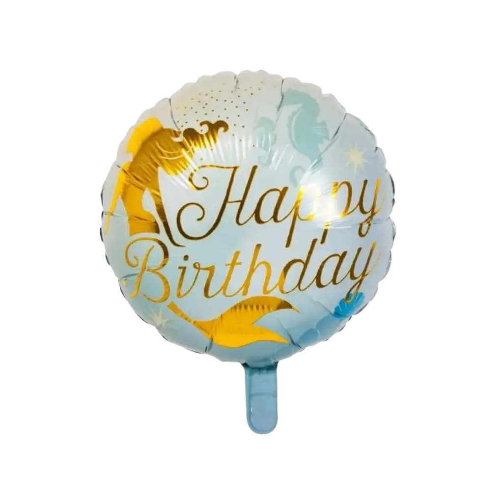 Aluminiumballon Sirene "Happy Birthday" blau und gold