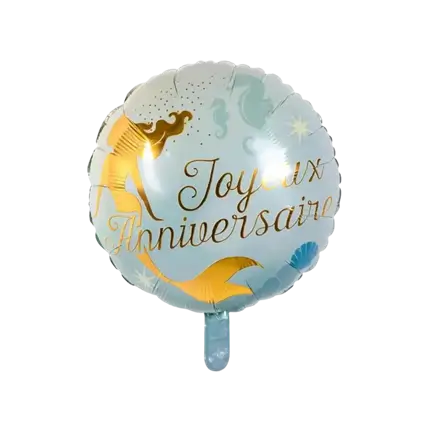 Aluminiumballon Sirene Joyeux Anniversaire blau und gold