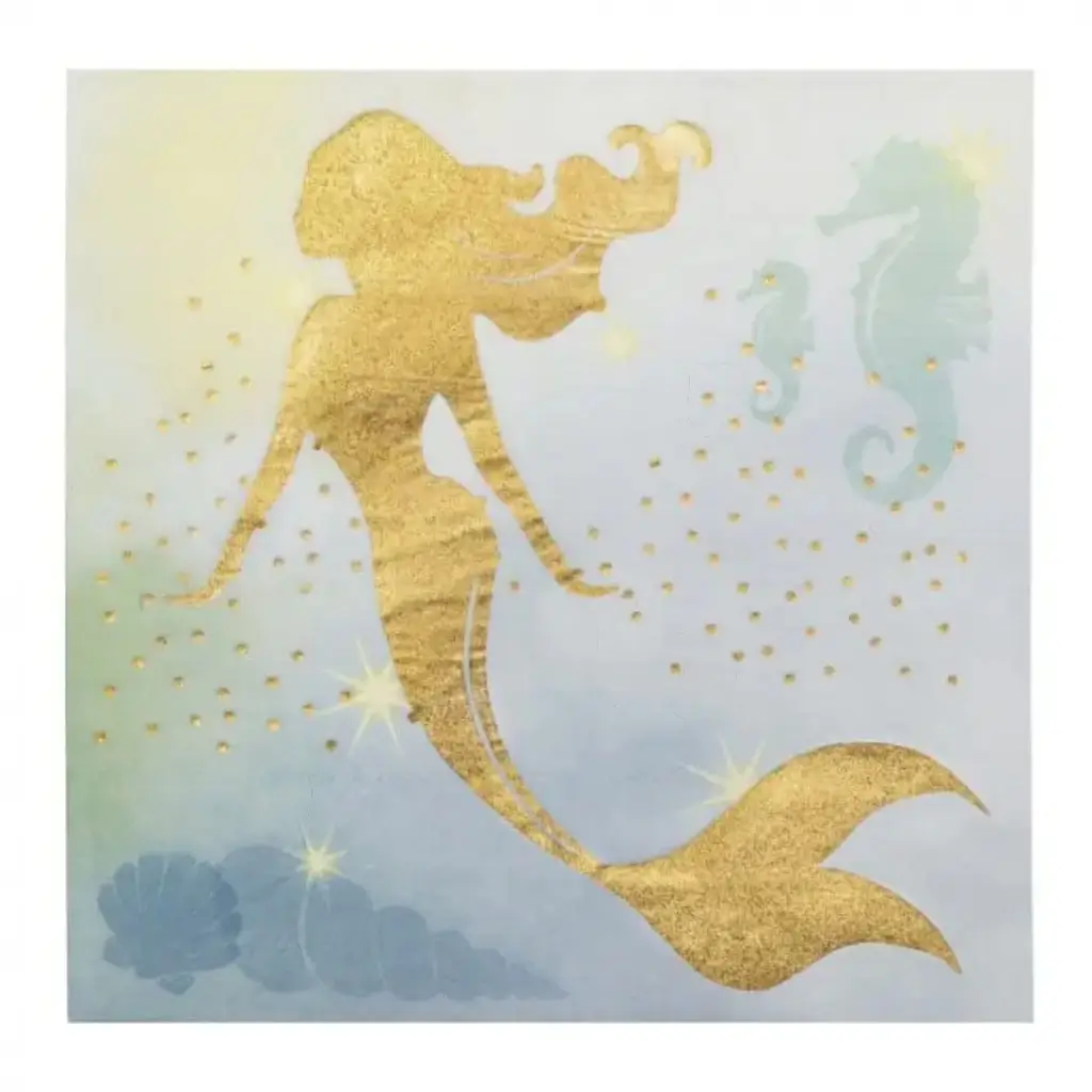 Blaue und goldene Meerjungfrauen-Papierhandtücher (20er Set)