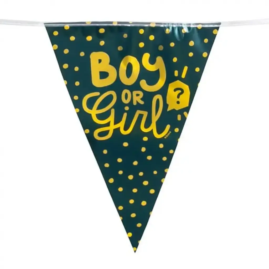 Girlandenwimpel "Boy or Girl" schwarz und gold