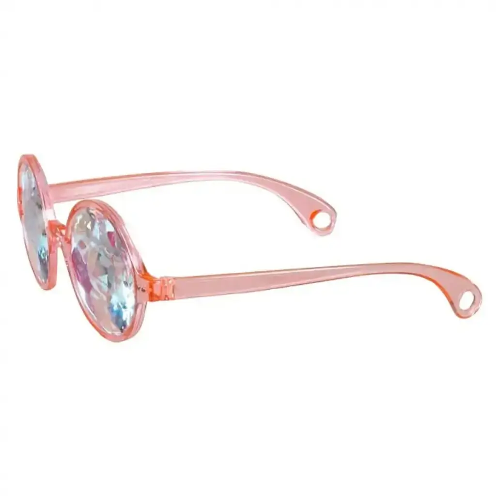 Runde und rosa Brille mit holographischen Linsen