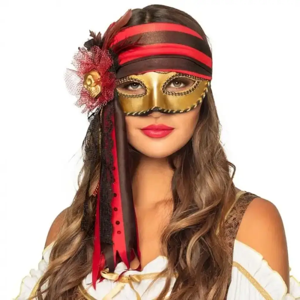Venezianische Masken Piratenstil golden, rot und schwarz