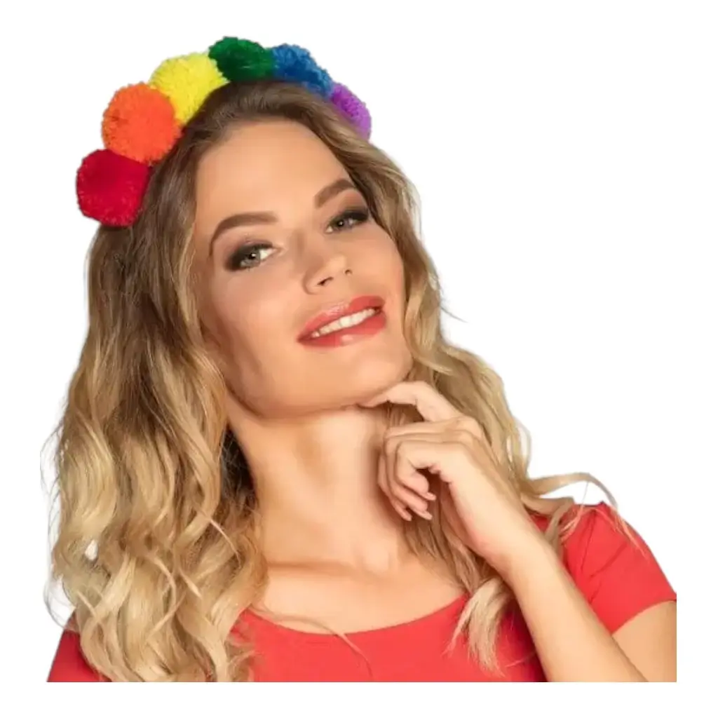 Regenbogen Pompom Stirnband