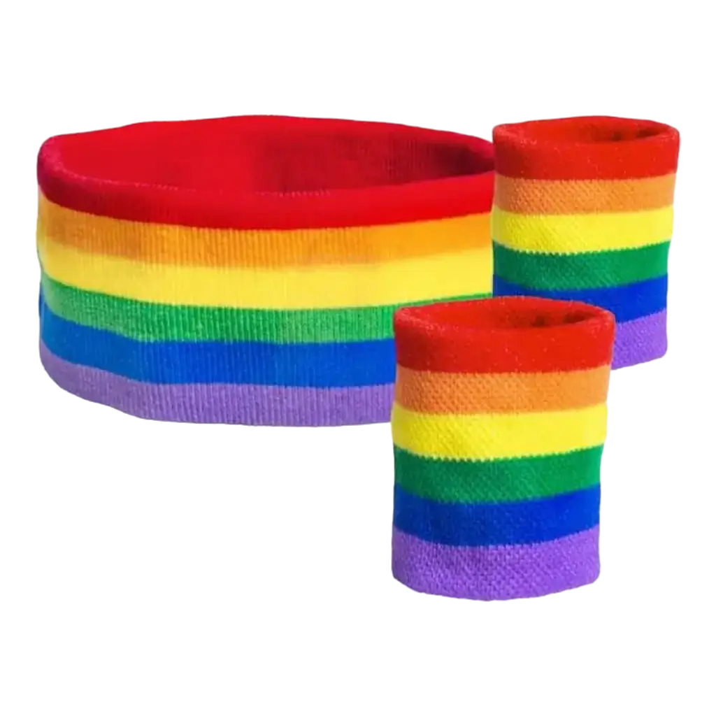 Regenbogen Frottee Stirnbänder und Armbänder Sortiment