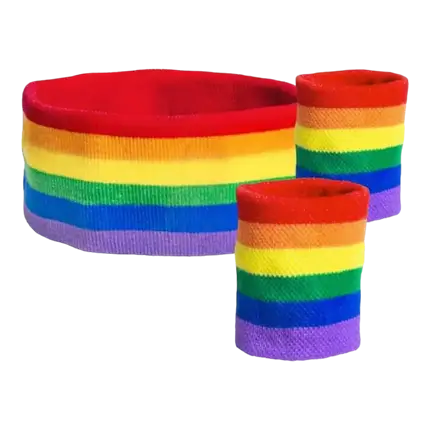 Regenbogen Frottee Stirnbänder und Armbänder Sortiment