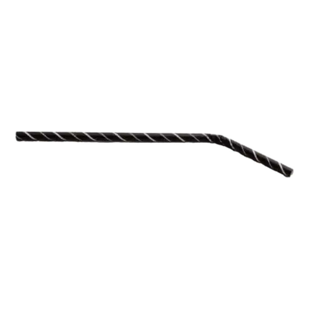 Schwarzer flexibler Strohhalm mit Streifen - 21cm / ø6mm (100 Stück)