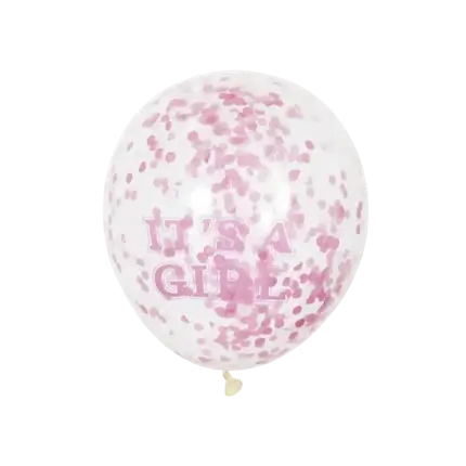 Transparenter Ballon mit rosa Konfetti x6 - Es ist ein Mädchen - 30cm
