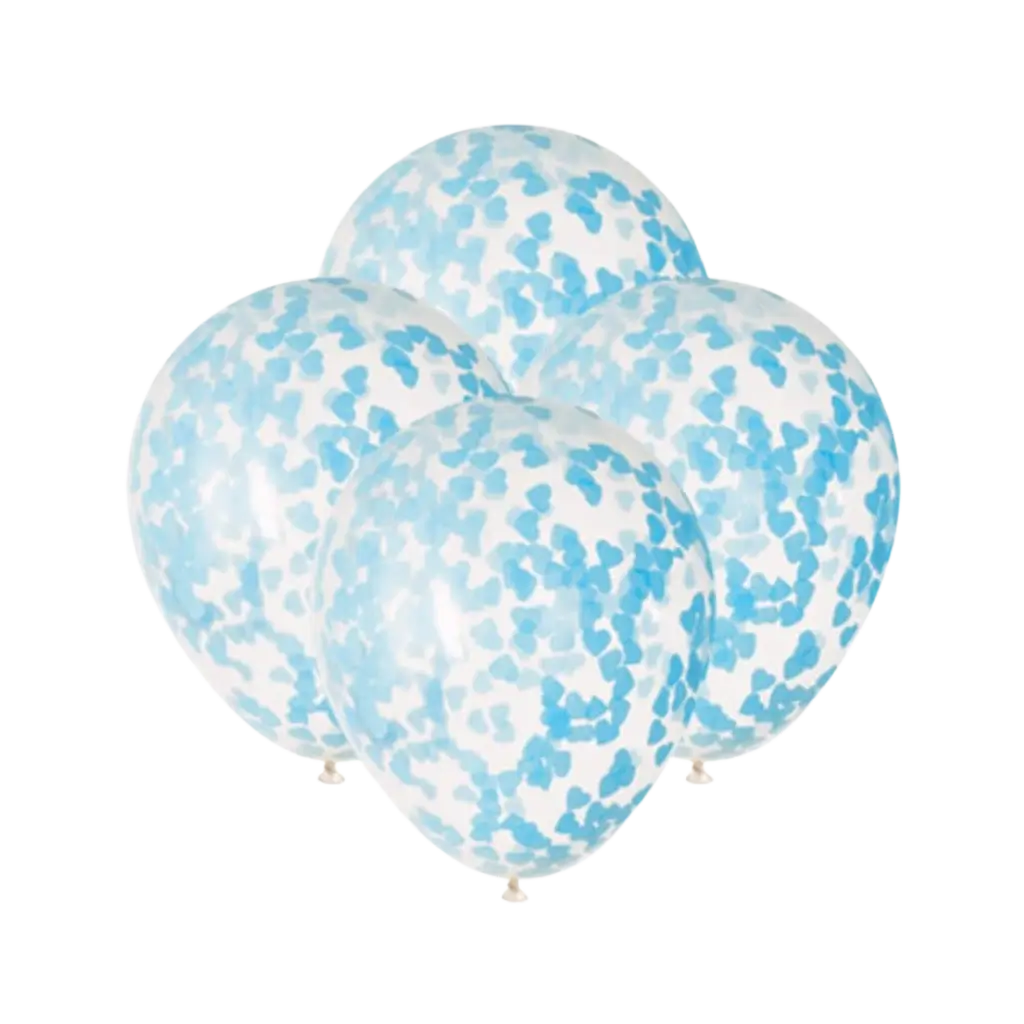 40cm Luftballons mit blauem Herz Konfetti - 5er Set