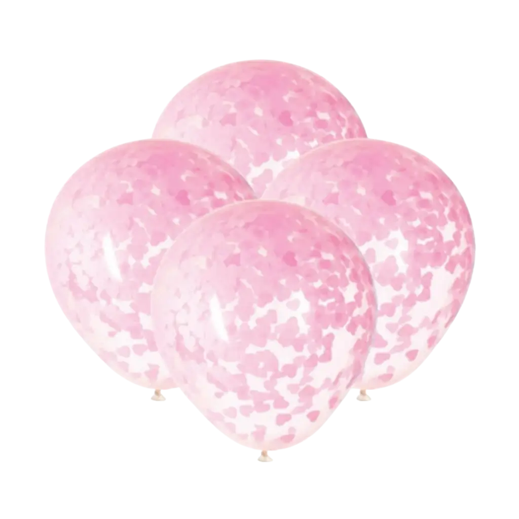 40cm Luftballons mit rosa Herz Konfetti - 5er Set