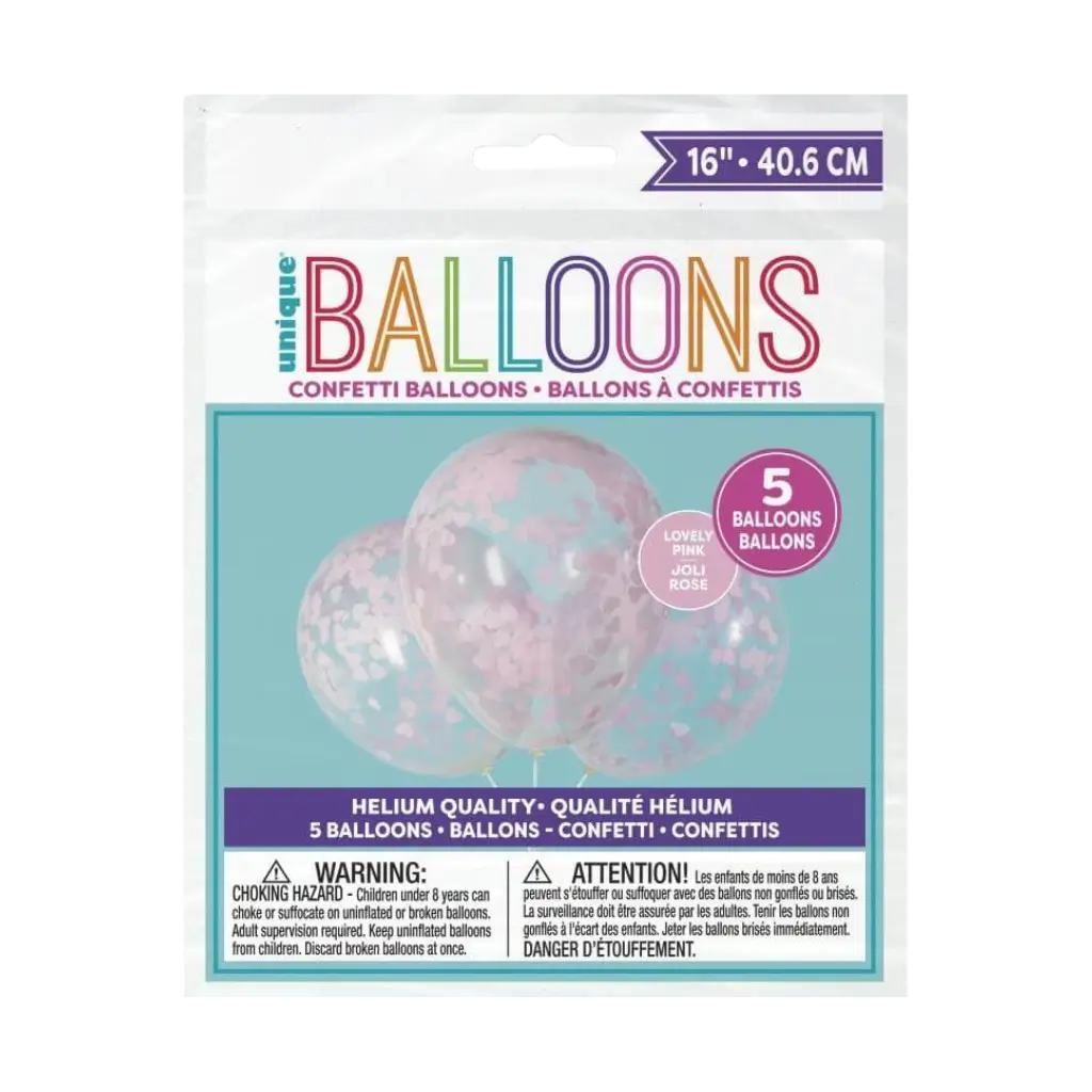 40cm Luftballons mit rosa Herz Konfetti - 5er Set