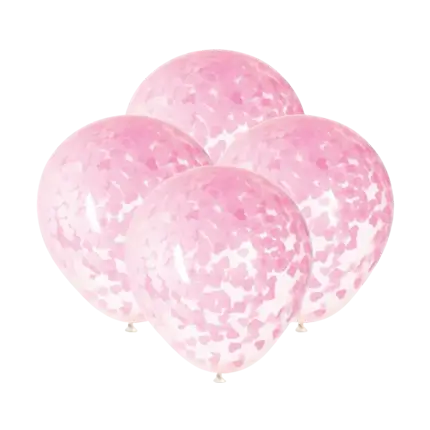 40cm Luftballons mit rosa Herz Konfetti - 5er Set