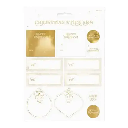 12 Weihnachtsaufkleber - Verschiedene Designs - Gold