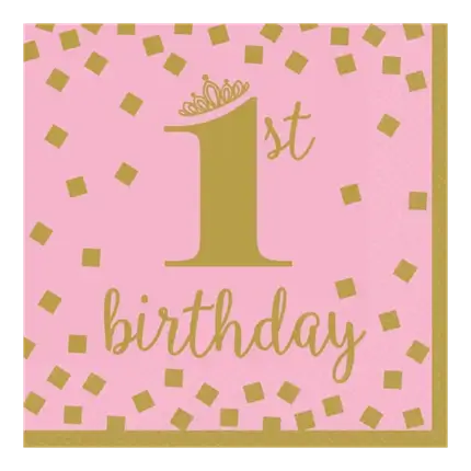 1. Geburtstag Serviette in Rosa und Gold (16er-Set)