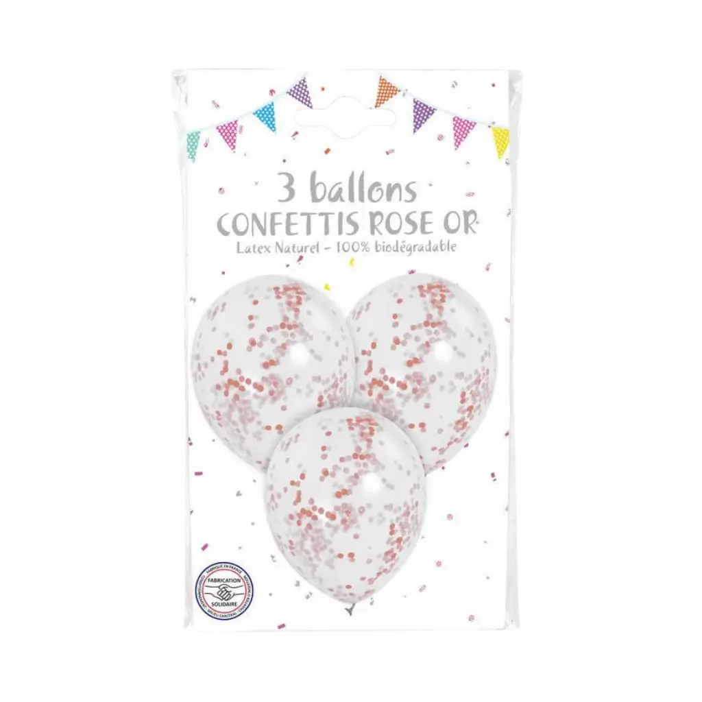 Set mit 3 Konfetti-Ballons in Roségold