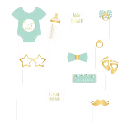 Photobooth Baby Shower Blau - 12 Accessoires