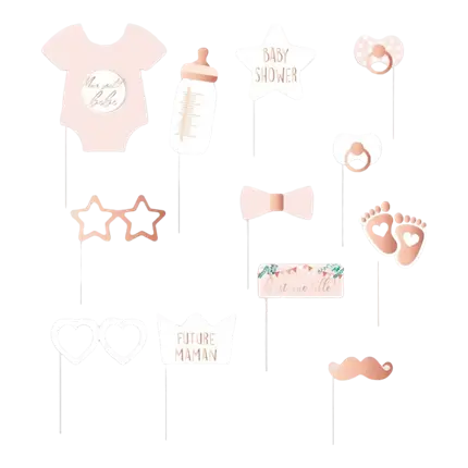 Photobooth Baby Shower Rose - 12 Zubehör