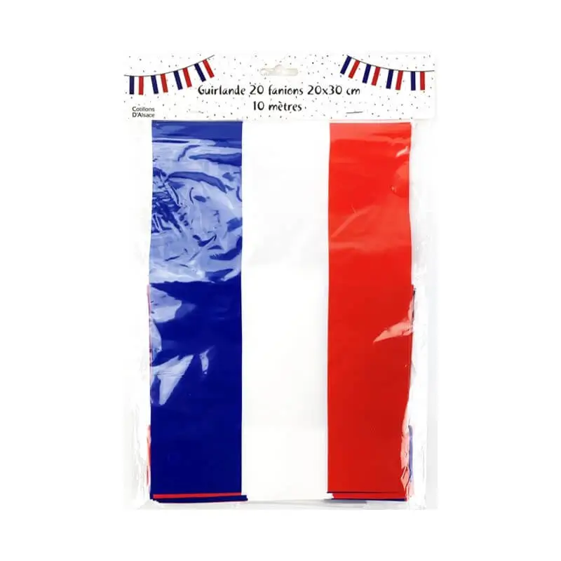 Girlande mit französischer Flagge - 20 Flaggen - 10 Meter - 20x30cm