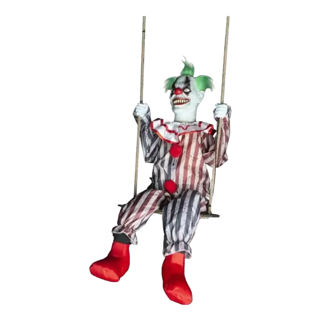 Dämonischer Clown auf Lichterschaukel mit Ton und Motor