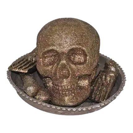 Tablett mit Knochen und leuchtendem Schädel OR 35cm