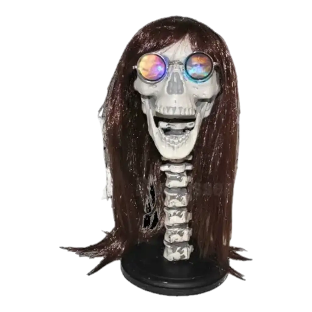 Skelettkopf mit Perücke und Leuchtbrille 43cm
