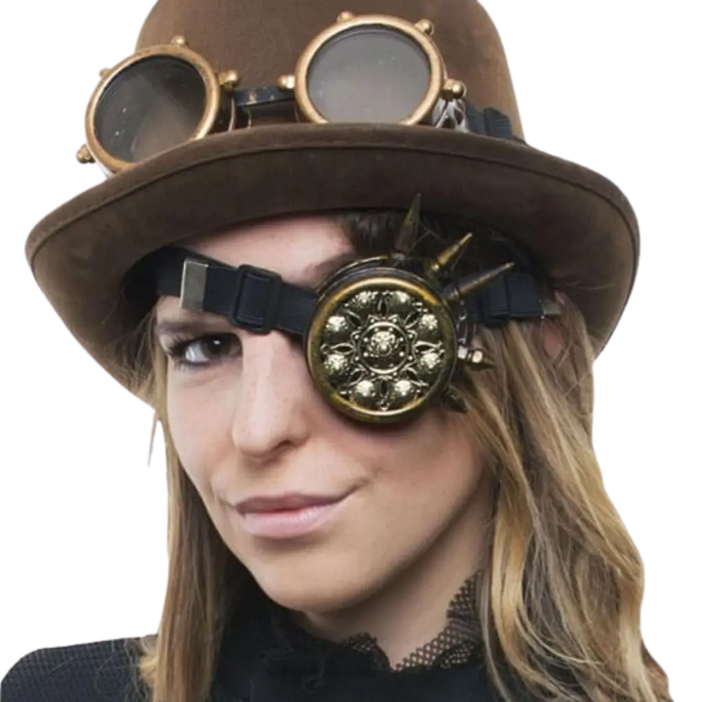 Goldener Steampunk-Monokel mit Mustern und Spitzen