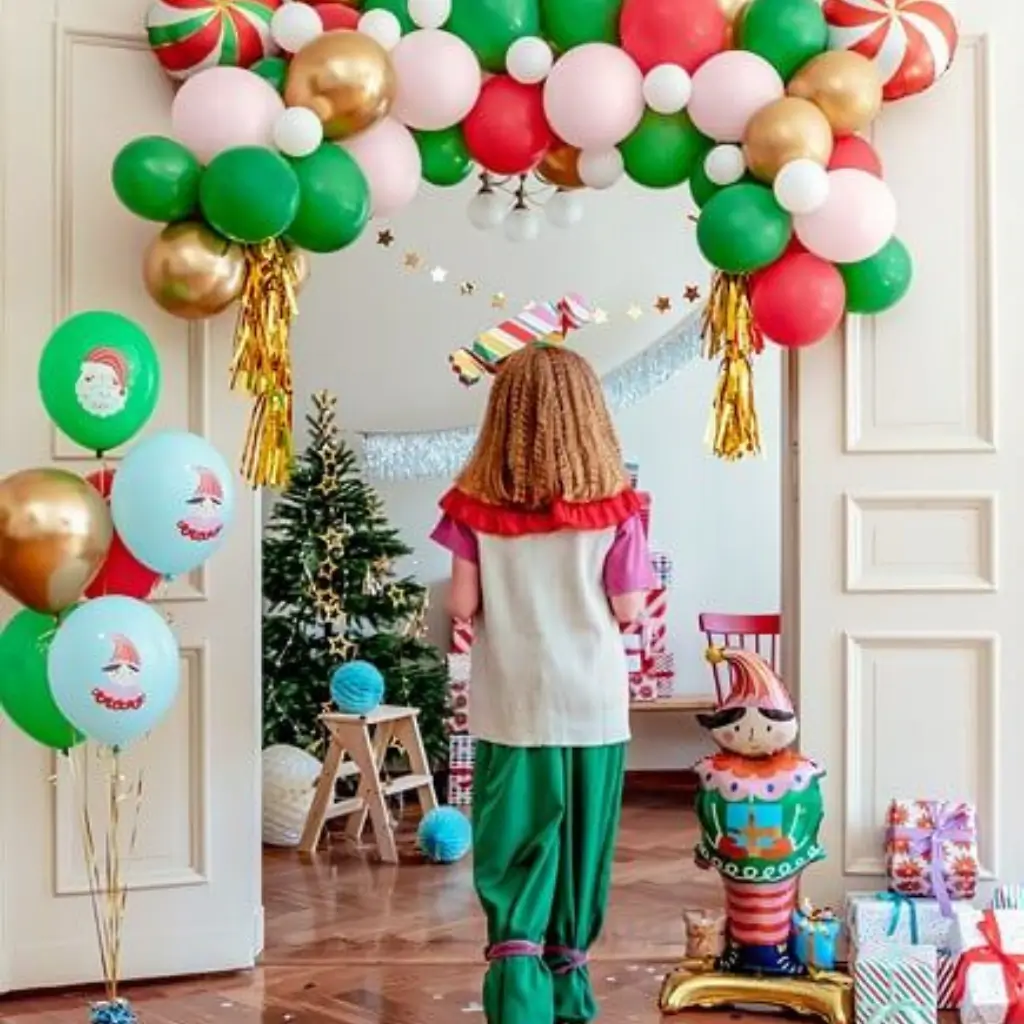 Set mit 6 bedruckten Weihnachtsballons - Rot/Grün/Blau/Gold - 30 cm