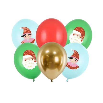 Set mit 6 bedruckten Weihnachtsballons - Rot/Grün/Blau/Gold - 30 cm