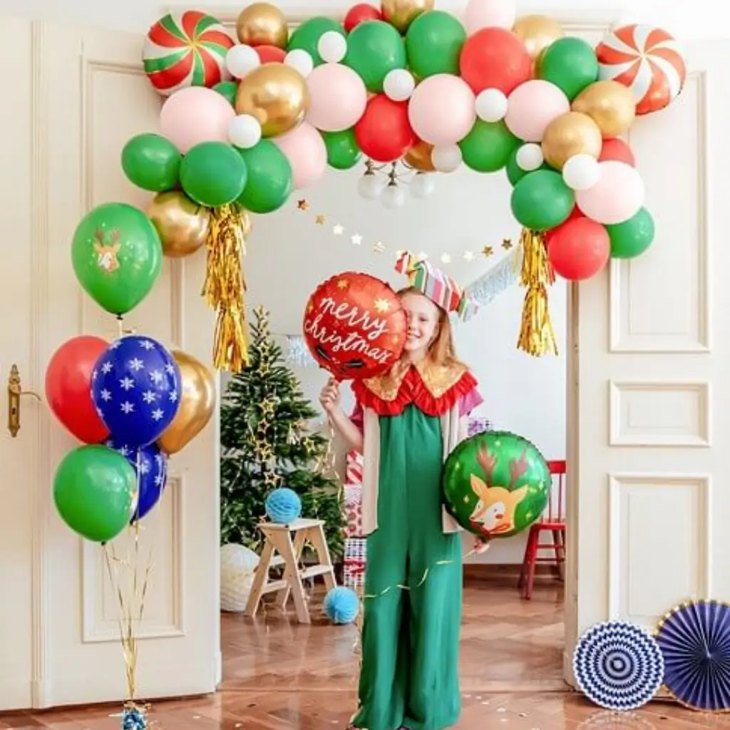 Set mit 6 bedruckten Weihnachtsballons - Blau/Grün/Rot/Gold - 30 cm