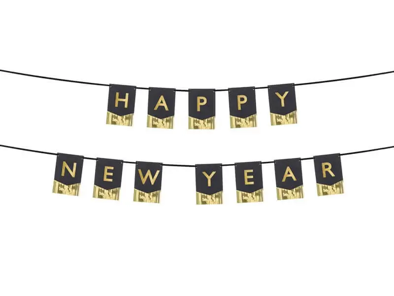 HAPPY NEW YEAR Girlande - Schwarz und Gold - 135x16,5 cm