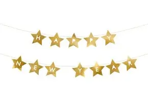 Girlande HAPPY NEW YEAR - Goldener Stern - 290x17 cm