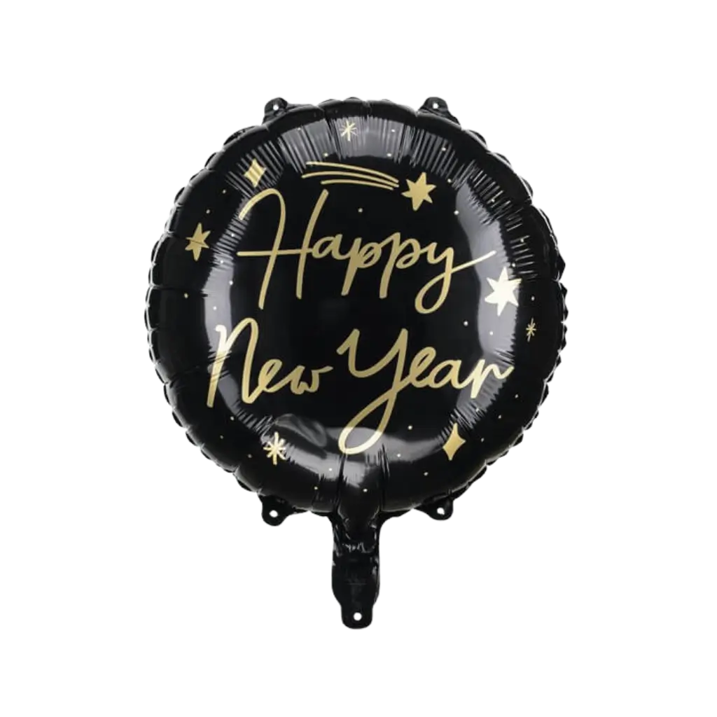 Aluminiumballon - HAPPY NEW YEAR - Schwarz und Gold - 45cm