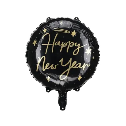 Aluminiumballon - HAPPY NEW YEAR - Schwarz und Gold - 45cm