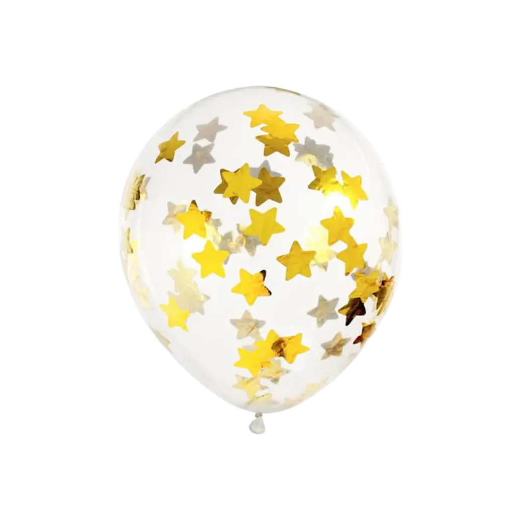 Set mit 6 transparenten Konfetti-Luftballons – Goldstern – 30 cm