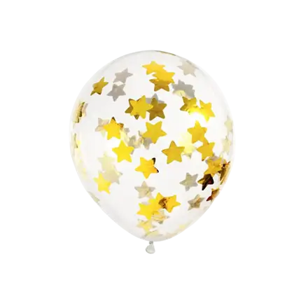 Set mit 6 transparenten Konfetti-Luftballons – Goldstern – 30 cm