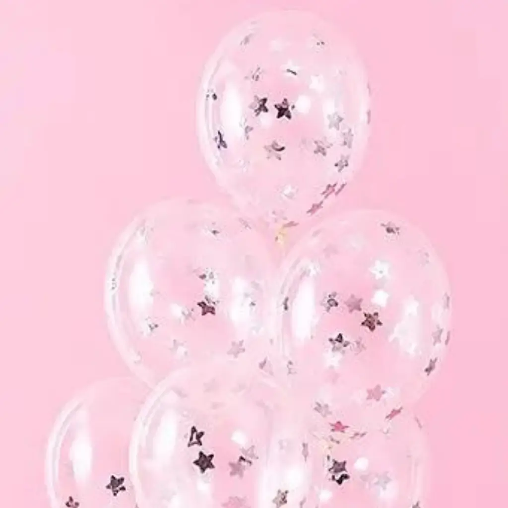 Set mit 6 transparenten Konfetti-Luftballons - Silberner Stern - 30 cm