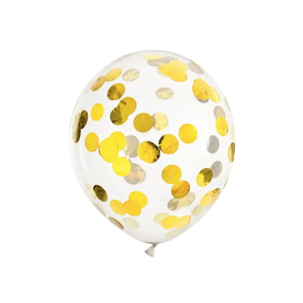 Set mit 6 transparenten Konfetti-Ballons - Goldrund - 30 cm