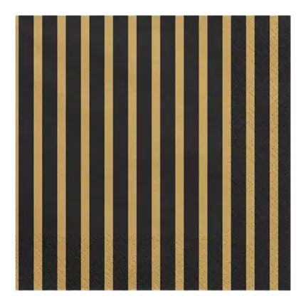 Gestreifte Papierservietten in Schwarz und Gold (20 Stück)