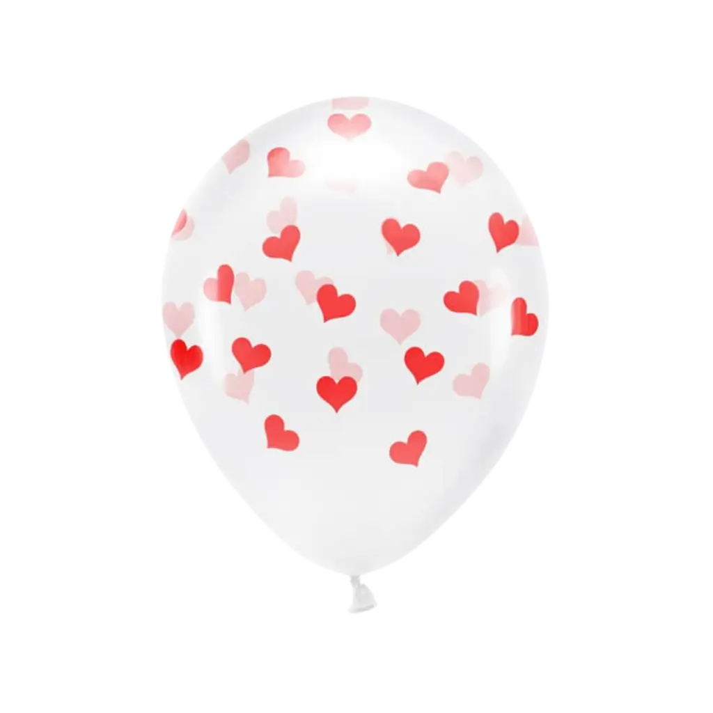 Set mit 6 transparenten Luftballons - Rotes Herz - 100 % BIOLOGISCH ABBAUBAR