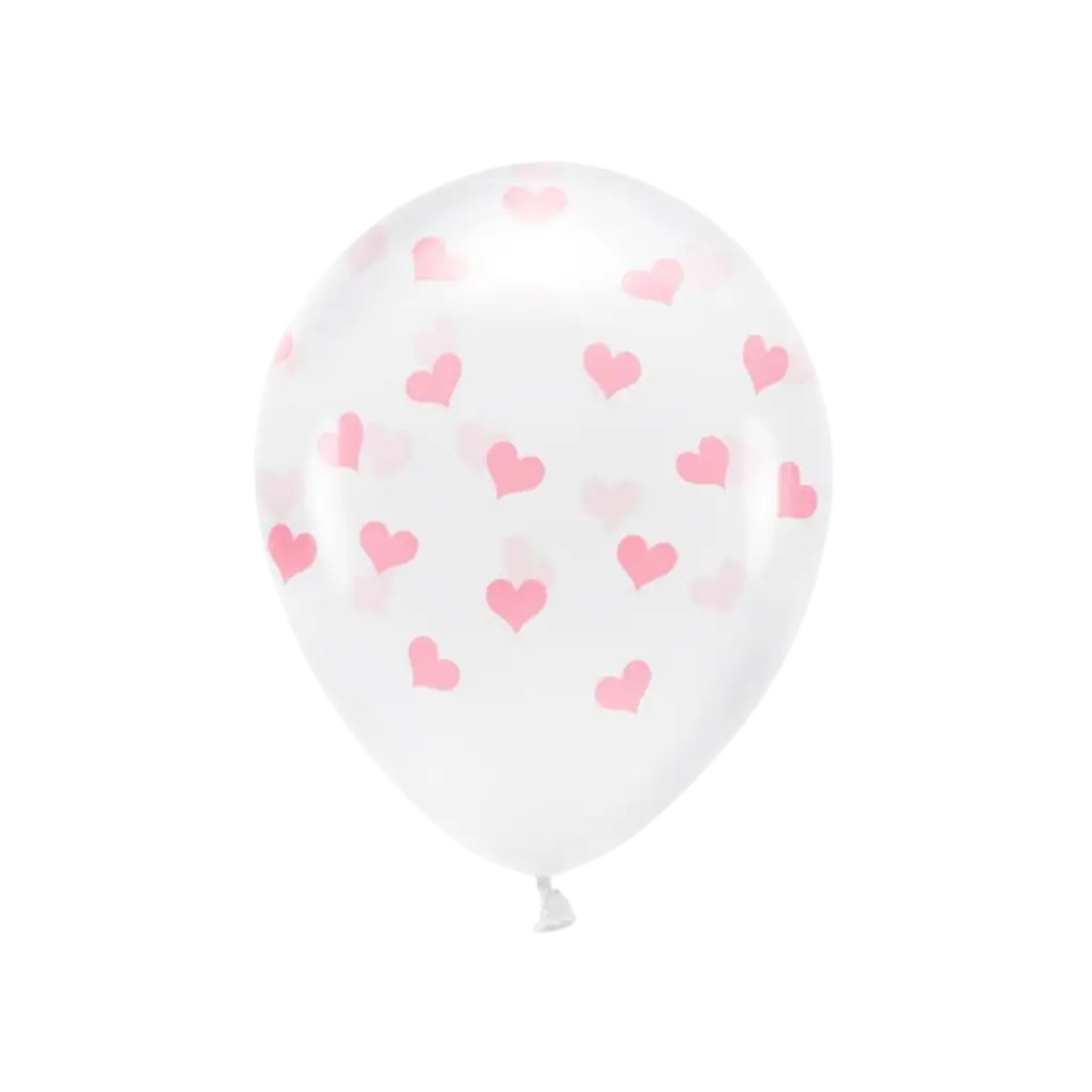 Set mit 6 transparenten Luftballons - Rosa Herz - 100 % BIOLOGISCH ABBAUBAR