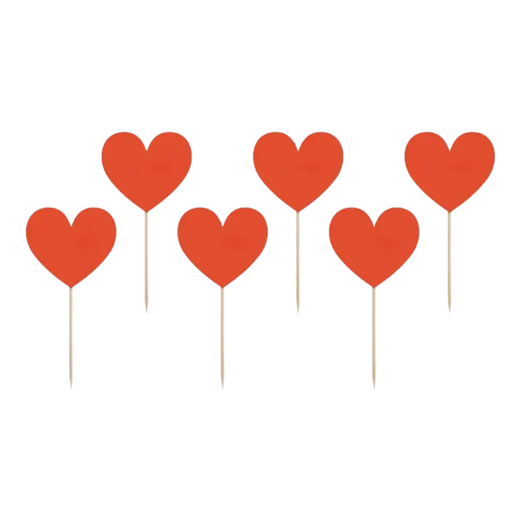 Set mit 6 Cupcake-Dekorationspicks – Rotes Herz – 11 cm