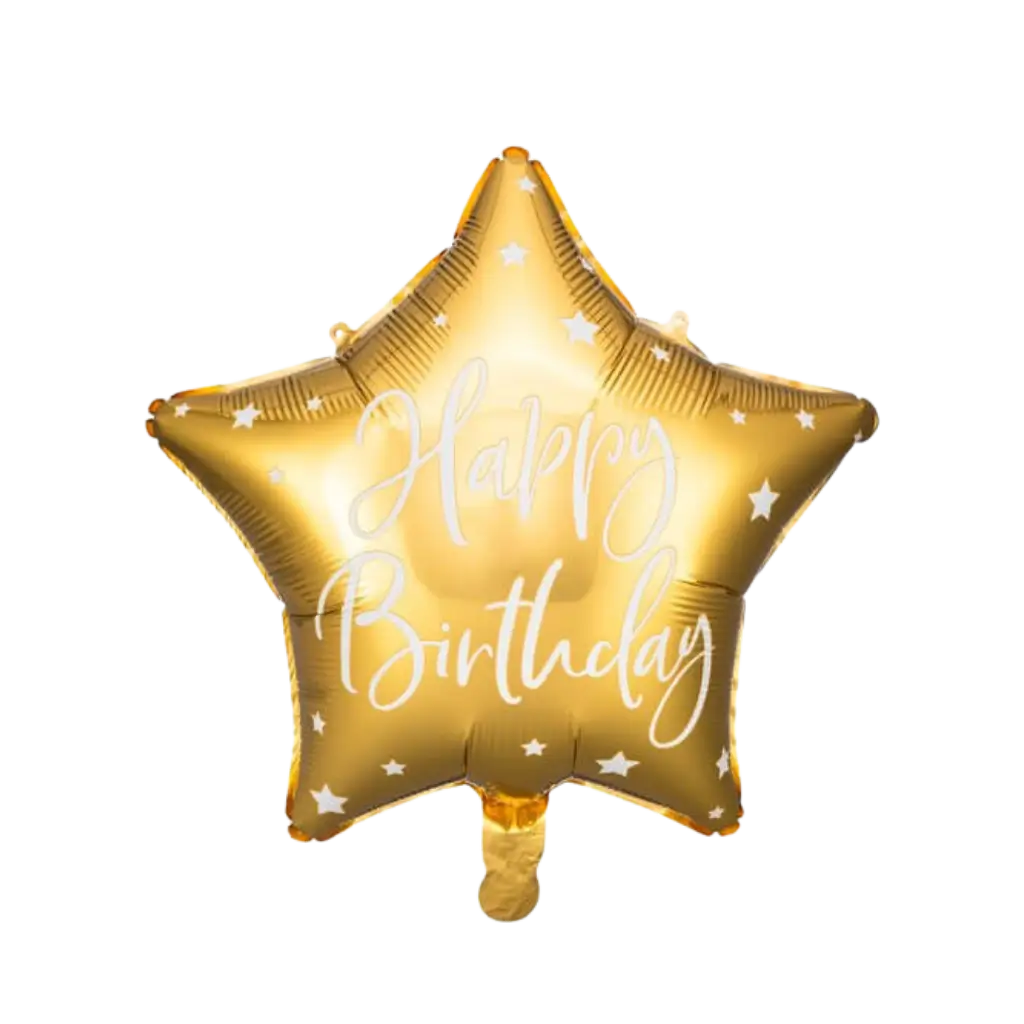 Star Mylar-Ballon – Happy Birthday – Gold & Weiß – 40 cm