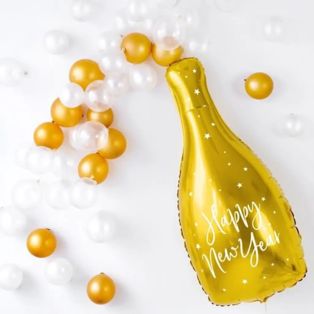 Flaschenfolienballon - Happy New Year - Gold - 32x82cm