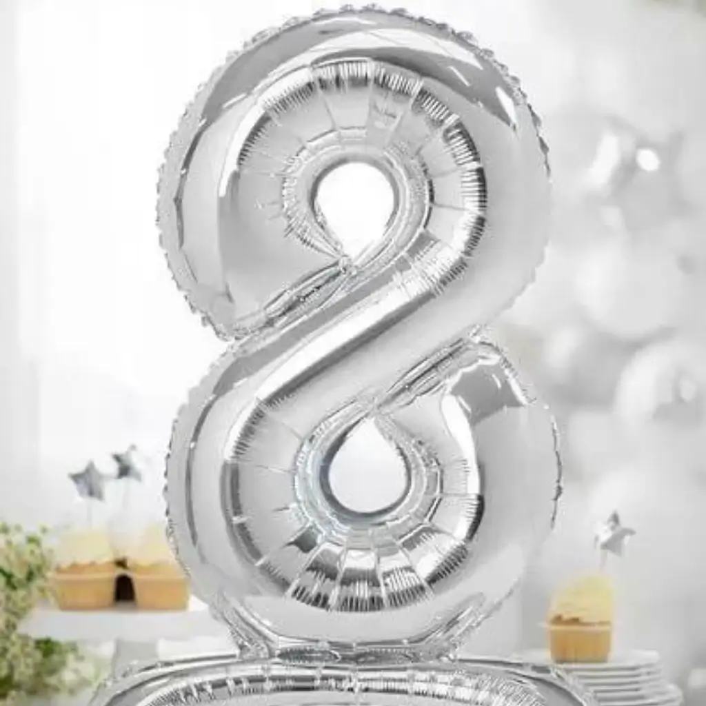 Geburtstagsballon Nummer 8 + Silberständer 70cm