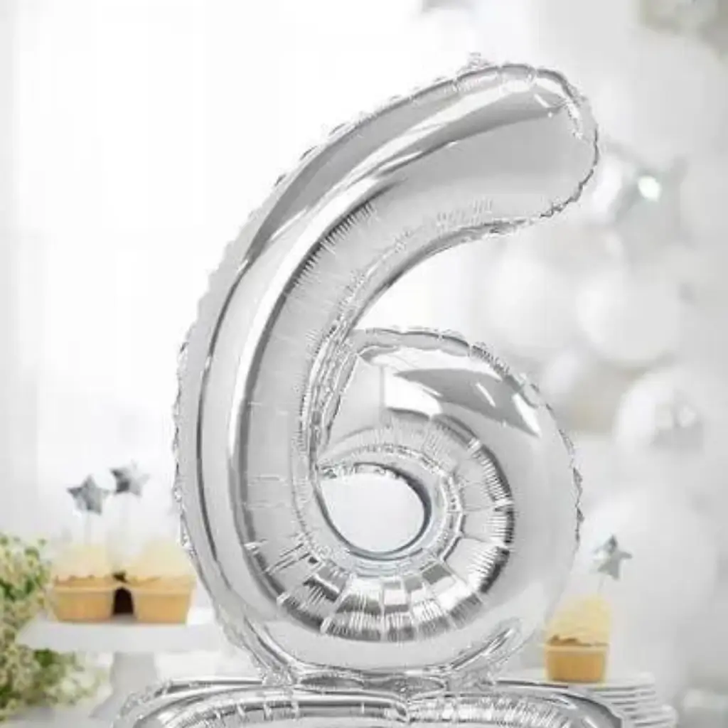 Geburtstagsballon Nummer 6 + Silberständer 70cm