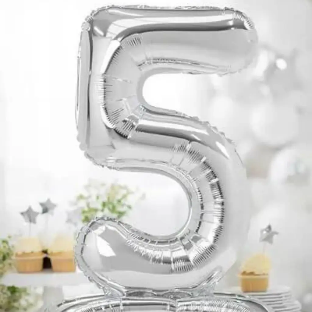 Geburtstagsballon Nummer 5 + Silberständer 70cm