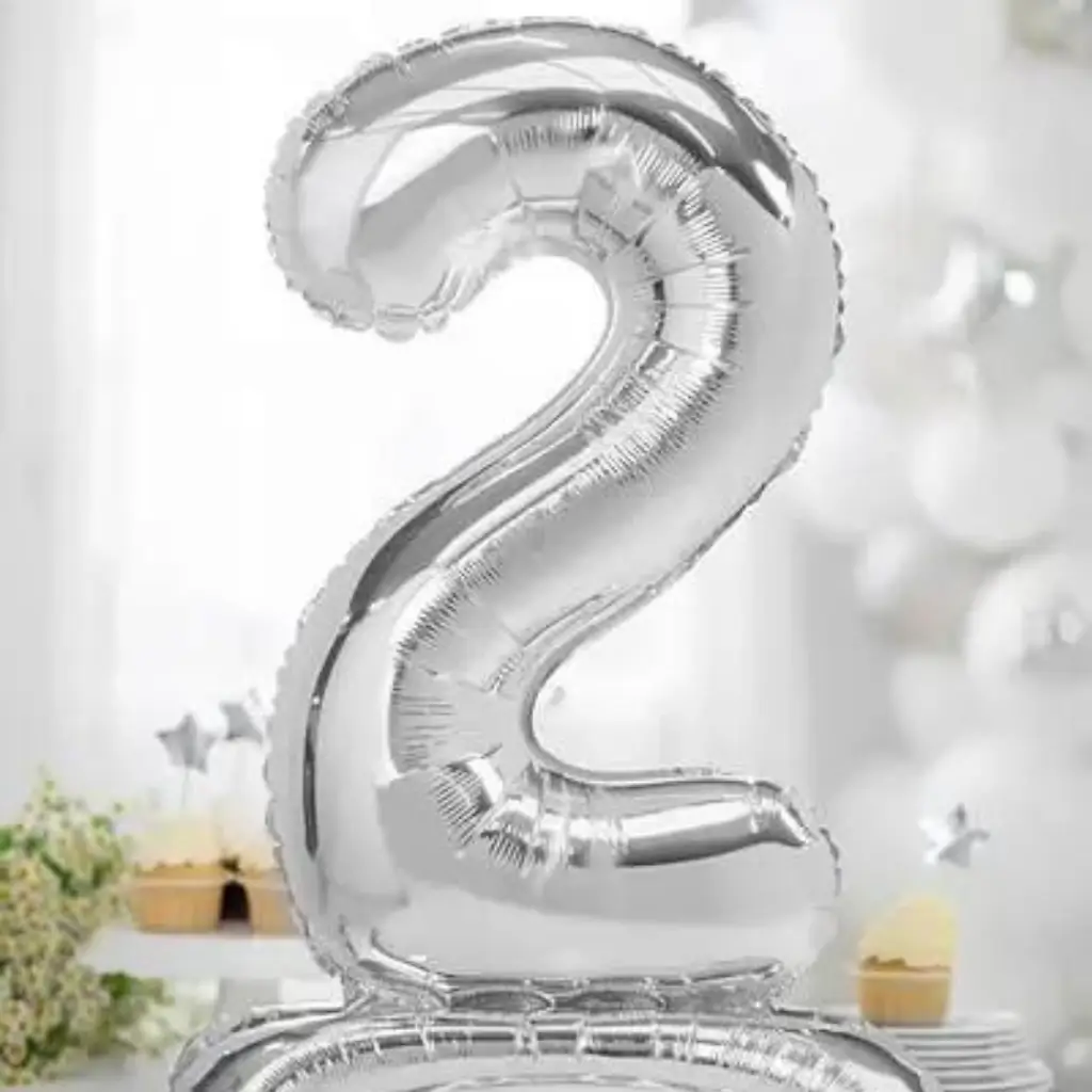 Geburtstagsballon Nummer 2 + Silberständer 70cm