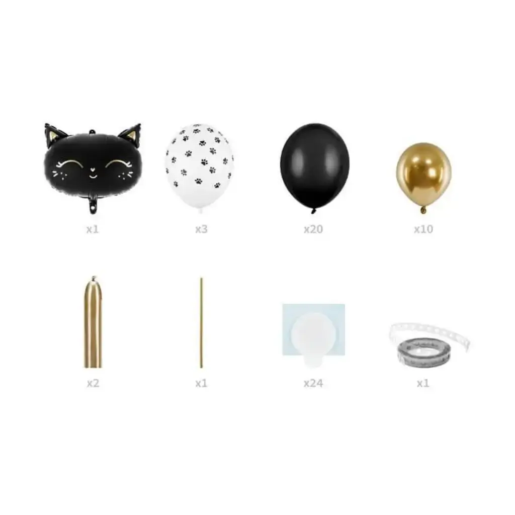 Riesiger Ballonstrauß mit schwarzer Katze - ZU BAUEN - 83x140cm