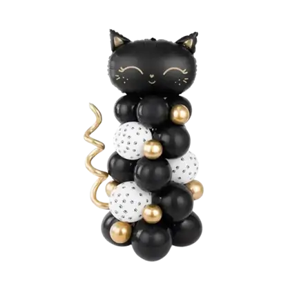 Riesiger Ballonstrauß mit schwarzer Katze - ZU BAUEN - 83x140cm